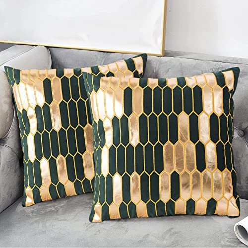 ARRITS Kissenbezug 45x45, 2er Set Samt Kissenhüllen Geometrisch Gold Stickerei Muster Zierkissenbezüge, Sofakissen Quadratisch Kissenhülle Mit Verstecktem Reißverschluss von ARRITS