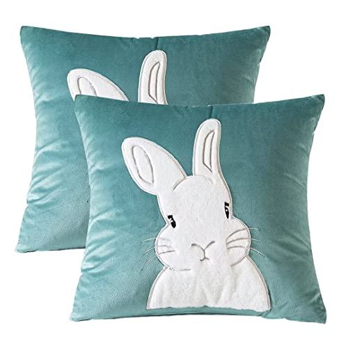 ARRITS Kissenbezug 45x45 Samt Stereoskopisches Kaninchen Stickerei Dekokissen KissenbezüGe, Ostern Hase Hasen KissenhüLle, Zierkissenbezüge Kinderzimmer Dekoration von ARRITS