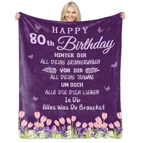 ARRITS Kuscheldecke Flauschige Geschenk 80 Geburtstag Frauen Männer, Luftpost Positiv Ermutigen Geburtstagsgeschenk Decke, Weich & Warm Fleecedecke für 80. Frau Mama Oma Großeltern von ARRITS