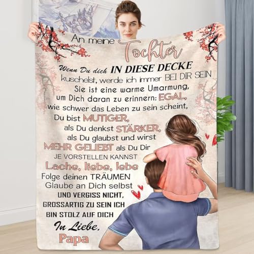 ARRITS Kuscheldecke Tochter Geschenke Von Papa, An Meine Tochter Decke Super Weiche, Vater Zu Tochter Briefdecke Positive Ermutigung Und Liebe Tochter Flanelldecke, Vater Tochter Geschenk von ARRITS