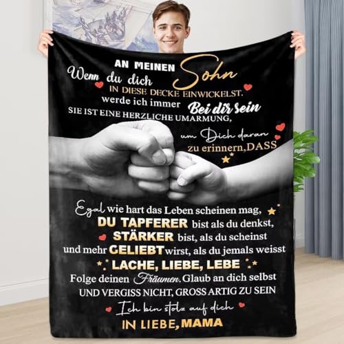 ARRITS Kuscheldecke personalisiert Decke Geschenk An Meine Sohn von Mama, Nachricht Brief Geburtstag Geschenke Decke Positive Ermutigung und Liebe Sohn, Super weich Flanelldecke von ARRITS