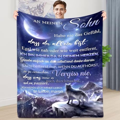 ARRITS Kuscheldecke personalisiert Decke Geschenk An Meine Sohn von Mama, Nachricht Brief Geburtstag Geschenke Decke Positive Ermutigung und Liebe Sohn, Super weich Flanelldecke von ARRITS