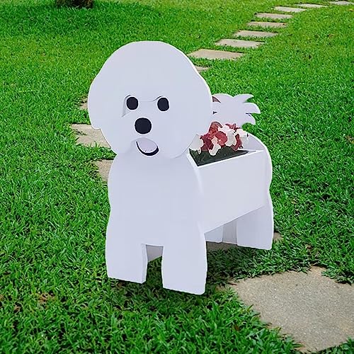 ARRITS Niedlichem Bichon Frise Hund Blumentopf, Cartoon Haustier 3D Hunde Blumenkübel, PVC Kleine Blumentöpfe mit Drainage, Hundeförmiger Pflanztopf for Indoor Outdoor Garten Dekorationen von ARRITS