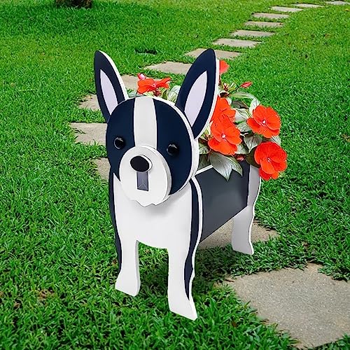 ARRITS Niedlichem Boston Terrier Hund Blumentopf, Cartoon Haustier 3D Hunde Blumenkübel, PVC Kleine Blumentöpfe mit Drainage, Hundeförmiger Pflanztopf for Indoor Outdoor Garten Dekorationen von ARRITS