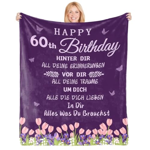 ARRITS Personalisierte 60. Geburtstag Geschenk Kuscheldecke für Frauen, Geburtstagsgeschenk für Eltern Großeltern Tochter Frau, Geschenke für Frauen Zum Geburtstag, Flanell Lila Fleecedecken von ARRITS