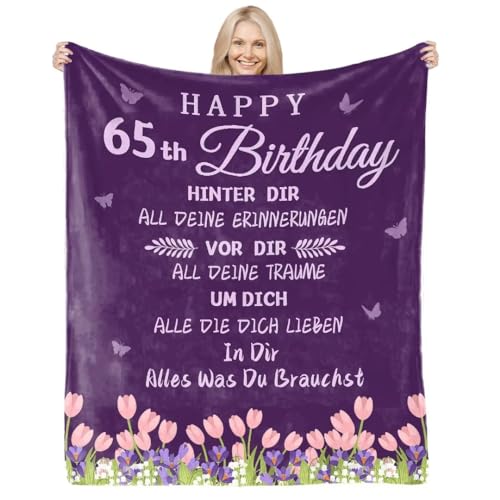 ARRITS Personalisierte 65. Geburtstag Geschenk Kuscheldecke für Frauen, Geburtstagsgeschenk für Eltern Großeltern Tochter Frau, Geschenke für Frauen Zum Geburtstag, Flanell Lila Fleecedecken von ARRITS