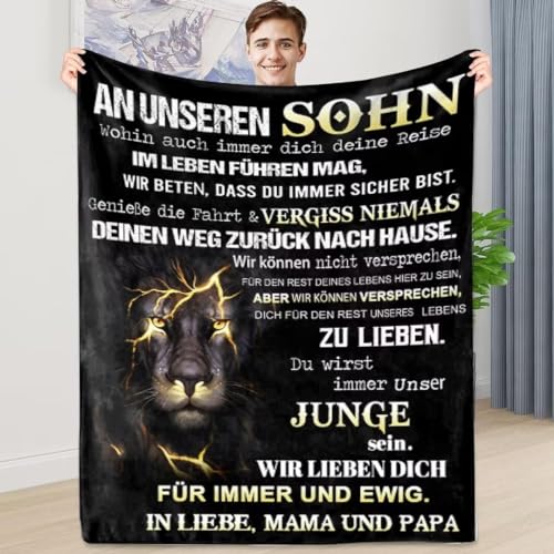 ARRITS Personalisierte Geschenke Decke An Unsere Sohn von Mama und Papa, Eltern für Sohn Decke mit Spruch Deutsch, Brief Gedruckt Decken Wohndecke für Tv-Decken, Geschenk für Sohn von ARRITS