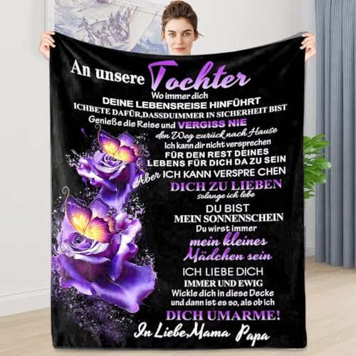 ARRITS Personalisierte Geschenke Decke An Unsere Tochter von Mama und Papa, Eltern für Tochter Decke mit Spruch Deutsch, Brief Gedruckt Decken Wohndecke für Tv-Decken, Geschenk für Tochter von ARRITS