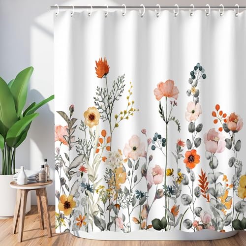 ARRITS Pflanzen Duschvorhänge 180x180cm mit 12 Haken, Frühling Bunt Blumen Duschvorhang, Beschwerter Saum Anti Schimmel Waschbar Blickdicht Wasserdicht Polyester Badevorhang für Badezimmer Badewanne von ARRITS