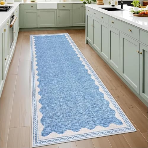ARRITS Teppich Läufer Flur 80x120 cm Küchenteppich Waschbar rutschfest, Einfarbig Blau Modern Minimalistisch Weich Kurzflor Teppich für Flure, Waschküche, Schlafzimmer, Badezimmer mit Wellenkante ARRITS Teppich Läufer Flur 80x120 cm Küchenteppich Waschbar rutschfest, Einfarbig Blau Modern Minimalistisch Weich Kurzflor Teppich für Flure, Waschküche, Schlafzimmer, Badezimmer mit Wellenkante von ARRITS