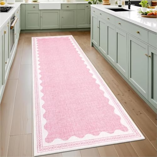 ARRITS Teppich Läufer Flur 80x240 cm Küchenteppich Waschbar rutschfest, Einfarbig Rosa Modern Minimalistisch Weich Kurzflor Teppich für Flure, Waschküche, Schlafzimmer, Badezimmer mit Wellenkante ARRITS Teppich Läufer Flur 80x240 cm Küchenteppich Waschbar rutschfest, Einfarbig Rosa Modern Minimalistisch Weich Kurzflor Teppich für Flure, Waschküche, Schlafzimmer, Badezimmer mit Wellenkante von ARRITS