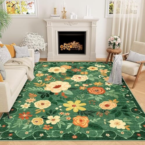 ARRITS Teppich Wohnzimmer Waschbar 180x240cm Grün - Kurzflor Boho Teppich Schlafzimmer - Groß Weich rutschfest Vintage Blumen Neutral Modern Rugs for Living Room Badezimmer Esszimmer Bedroom Büro ARRITS Teppich Wohnzimmer Waschbar 180x240cm Grün - Kurzflor Boho Teppich Schlafzimmer - Groß Weich rutschfest Vintage Blumen Neutral Modern Rugs for Living Room Badezimmer Esszimmer Bedroom Büro von ARRITS