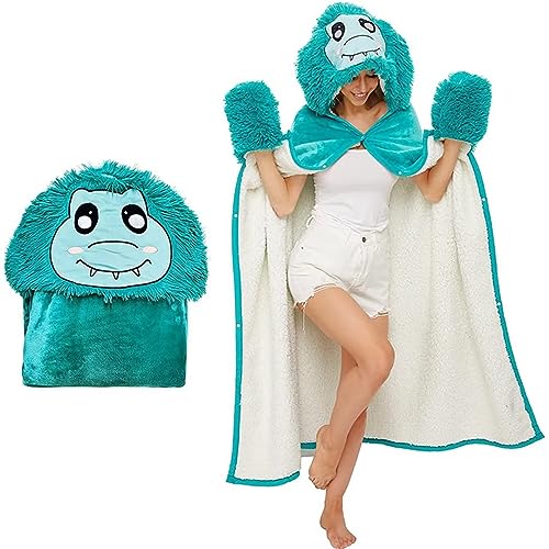 ARRITS Tragbare Decke Geschenk für Frauen, Flanell Sherpa Kuscheldecke Flauschig, Niedliche Cartoon Dinosaurier Decke mit Ärmeln 150x130cm, Sofadecke TV Decke mit Ärmeln von ARRITS