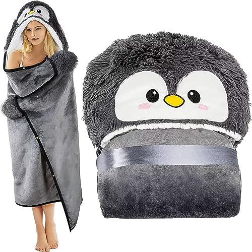 ARRITS Tragbare Decke Pinguin Geschenk für Frauen, Pinguin Kuscheldecke mit Ärmeln 150x130cm, Sherpa Wolle und Flanell Niedliches Kuscheldecke, Sofadecke TV Decke mit Ärmeln von ARRITS