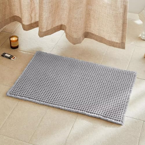 ARRITS Waffle Badematte 61x183cm Hellgrau Lange Superabsorbierende rutschfest Boho Waffle Badteppich Waschbar Weich Bauernhaus Badezimmerteppich Duschvorleger für Badezimmerboden Badvorleger Deko von ARRITS