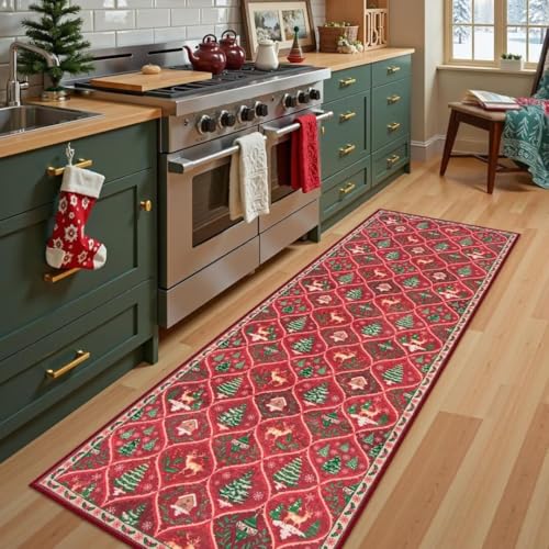 ARRITS Weihnachten Teppich Läufer Flur 60x160 cm, Weihnachten Elchhirsch Baum Teppiche Kurzflor Teppich Rot, Weihnachten Küchenteppich rutschfest Waschbar, Weich Weihnachtsteppich Weihnachtsdeko ARRITS Weihnachten Teppich Läufer Flur 60x160 cm, Weihnachten Elchhirsch Baum Teppiche Kurzflor Teppich Rot, Weihnachten Küchenteppich rutschfest Waschbar, Weich Weihnachtsteppich Weihnachtsdeko von ARRITS