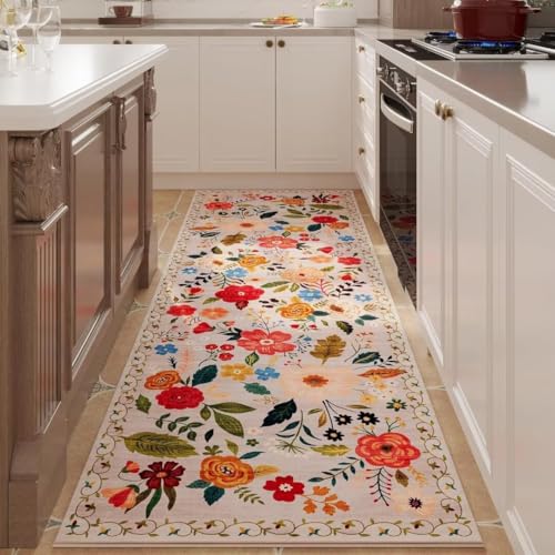 Beige Läufer Teppich 80x120 cm – Waschbar & Rutschfest mit Gummirücken – Vintage Blumen Boho Design – Weicher Kurzflor Flurläufer für Flur, Küche, Schlafzimmer – Schnelltrocknend & Staubresistent Beige Läufer Teppich 80x120 cm – Waschbar & Rutschfest mit Gummirücken – Vintage Blumen Boho Design – Weicher Kurzflor Flurläufer für Flur, Küche, Schlafzimmer – Schnelltrocknend & Staubresistent von ARRITS