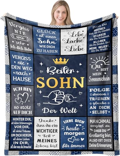 Kuscheldecke Geschenk für Sohn von Mama und Papa 150 x 200 cm | Personalisiert Decke An Meinen Sohn zum Geburtstag Weihnachten, Eltern für Söhne Super Weich Flanelldecke Wohndecke Sofadecke von ARRITS