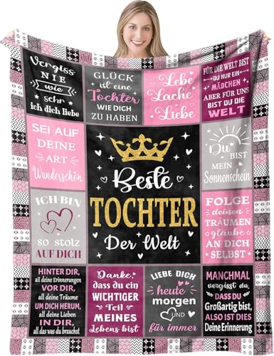 Kuscheldecke Tochter Geschenke von Mama und Papa 150 x 200 cm | Personalisiert Decke An Meine Tochter zum Geburtstag Weihnachten, Eltern für Töchter Super Weich Flanelldecke Wohndecke Sofadecke von ARRITS