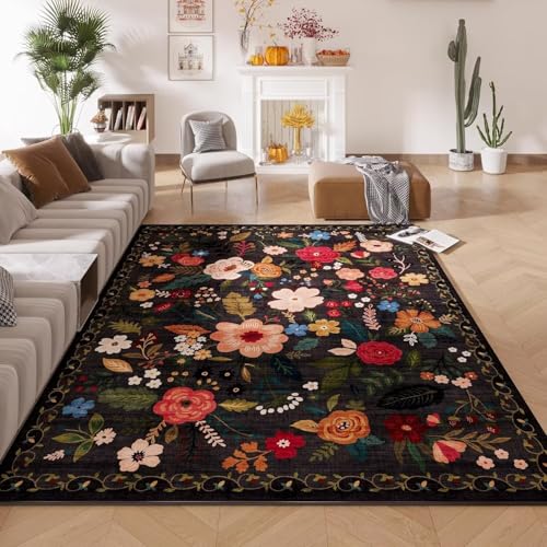 Waschbarer Teppich Blumenmuster 140x200cm Schwarz Neutral Vintage Boho Blumen Rugs for Living Room Weicher Rutschfest Kurzflor Teppiche Wohnzimmer Schlafzimmer Esszimmer Bedroom Büro Groß Carpet Waschbarer Teppich Blumenmuster 140x200cm Schwarz Neutral Vintage Boho Blumen Rugs for Living Room Weicher Rutschfest Kurzflor Teppiche Wohnzimmer Schlafzimmer Esszimmer Bedroom Büro Groß Carpet von ARRITS