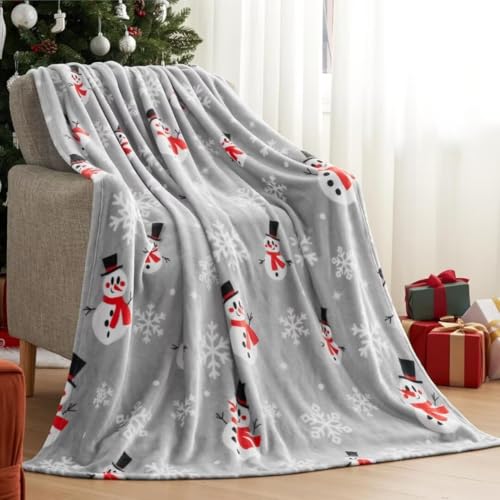 Weihnachten Kuscheldecke Flauschig 150x220cm, Schneemänner Weihnachtsdecke Weihnachtsmotiv Winterdecke, Super Weiche Warme Wohndecke Fleecedecke Sofadecke, Weihnachtsdeko für Familie, Grau von ARRITS
