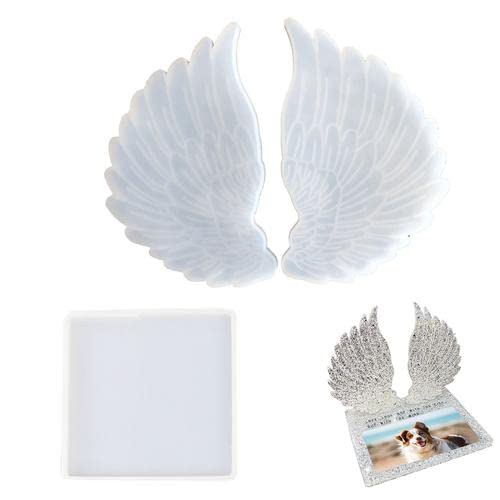 ARSBORUI 3 Stück Silikonform Große quadratische Silikonform und Engelsflügel Form Set Engelsflügel Epoxidharz Formen 3D Engel Flügel Silikon Formen DIY Harzuntersetzer, Gedenkkerzenhalter, Fotorahmen von ARSBORUI