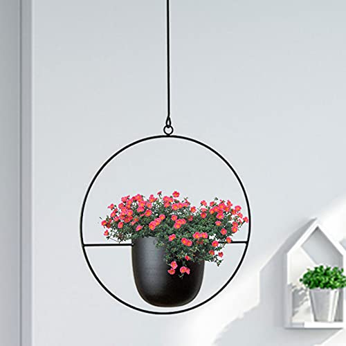ARSBORUI Hängend Blumenampel Metall Blumentopf Modern Deko Pflanzenampel Boho Hängend Hängeampel Pflanzen Halter Hängeblumentopf Für Innen Außen Decken Balkone Wanddekoration (Schwarz Rund) von ARSBORUI