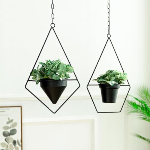 ARSBORUI Hängende Blumenampel Metall Hängend Blumentopf Modern Dekoration Hängetopf Hängeampel Schwarz Geometrie Form Hängend Pflanzgefäße Hängeblumentopf Für Innen Außen Decken Balkone (2 Stück) von ARSBORUI