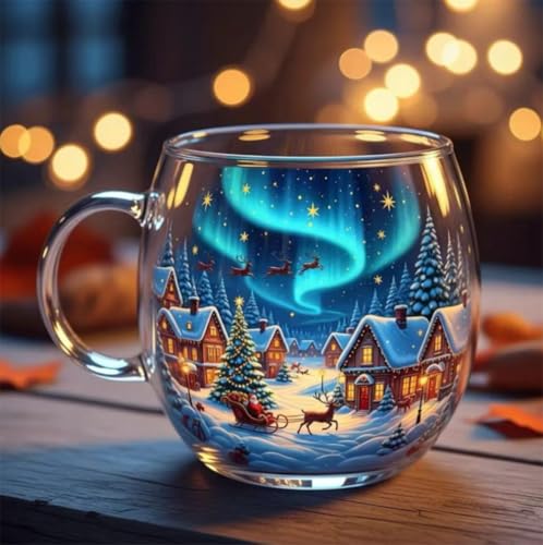 ARSBORUI Weihnachtstasse 300ml Süße Weihnachten Gläser mit Griff Weihnachtsgeschenke für Frauen und Männer Christmas Painted Mugs mit Schneeflocken Reindeer Weihnachtsbaum Motive (A) von ARSBORUI