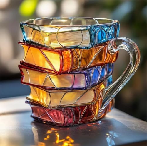 Buch Kaffeetasse, Kreative 3D Bücher Stack Geformte Kaffeebecher, Realistische Buchform Tasse, Neuheit Lackierter Buchbecher, Geschenk für Buchliebhaber Lehrer literarische Freunde (2 Stück) von ARSBORUI