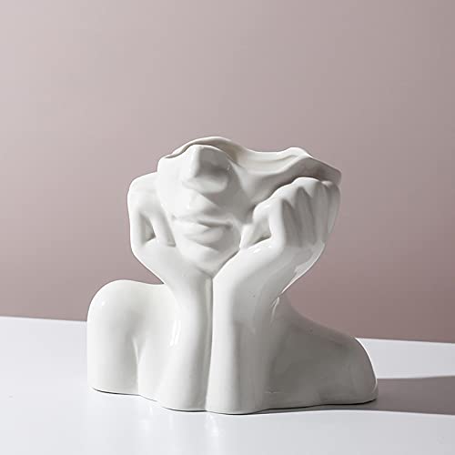 ARSBORUI Keramik Vase Kopf Gesicht Vase Weibliche Körpervase Moderne Deko Kunst Vase Weiß Matt Blumenvase Boho Deko Vase für Home Office Dekor (2 Größen) (L) von ARSBORUI