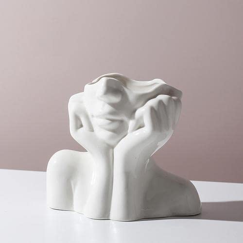 ARSBORUI Kopf Gesicht Vase Moderne Kreativität Mit Statue Weiß Matt Dekorative Schicke Boho Deko, Knospe, Für Heimdekoration Wohnzimmer (Schüchtern-A) von ARSBORUI