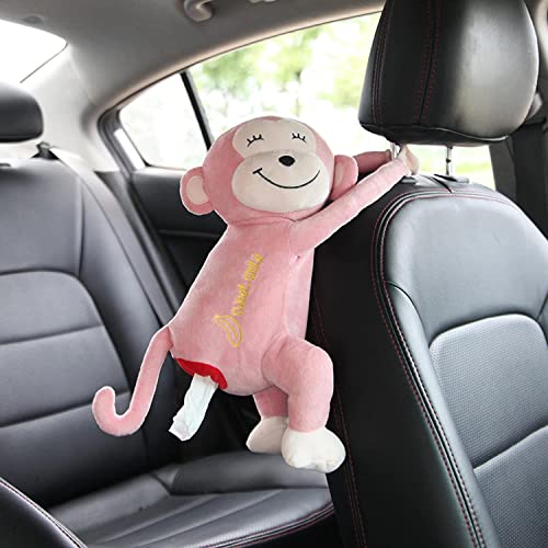 ARSBORUI Taschentuchbox AFFE Taschentuchspender Auto Serviettenbox Niedliche Auto Taschentuchbox Kosmetiktücherbox Hängende Plüsch AFFE Taschentuchhalter Kreative Tier Monkey Tissue Box (Rosa) von ARSBORUI