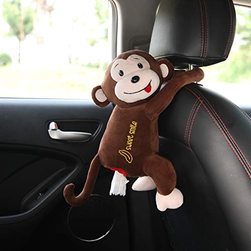 ARSBORUI Taschentuchbox AFFE Taschentuchspender Auto Serviettenbox Niedliche Auto Taschentuchbox Kosmetiktücherbox Hängende Plüsch AFFE Taschentuchhalter Kreative Tier Monkey Tissue Box (Kaffee) von ARSBORUI