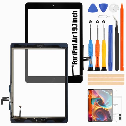 ARSSLY Bildschirm-Ersatz für iPad Air 1 / 1. Generation 9,7 Zoll Touchscreen – Touch für iPad Air 1 A1474 A1475 A1476 Glassensor für iPad Air Digitizer Panel Reparatursets (schwarz mit Home-Taste, von ARSSLY