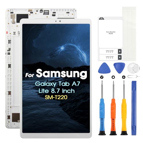 LCD Display für Samsung Galaxy Tab A7 Lite SM-T220 T220 LCD Bildschirm für Samsung Tab A7 Lite 8.7 T220 Touchscreen Digitizer Glasplatte Full Assembly mit Werkzeugen (WLAN, Weiß mit Rahmen) von ARSSLY