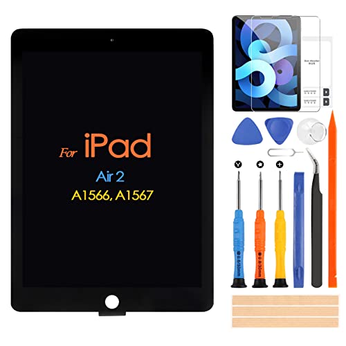 LCD Display für iPad Air 2 LCD Bildschirm für iPad Air2 A1567 A1566 Digitizer Touchscreen Ersatzteil Montage mit Reparaturwerkzeug-Set (9,7 Zoll, Schwarz) von ARSSLY