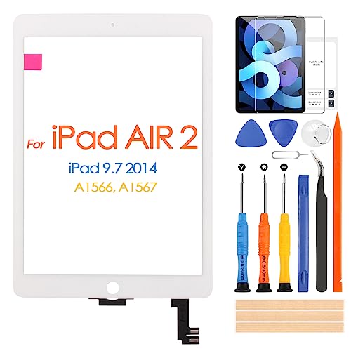 en for iPad 6 Air 2 9.7 A1566 A1567 Glass for iPad Air 2 Digitizer Screen Glass Panel with Free Tempered Film Repair Kit (Not LCD Display) (White) von ARSSLY
