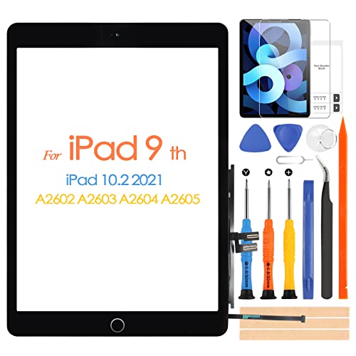 Touchscreen für iPad 9 2021 9th Generation, Digitizer für iPad 10.2 2021 A2602 A2603 A2604 A2605, Front-Touchscreen Mit Homebutton, Inklusive Reparaturwerkzeuge (Schwarz) von ARSSLY