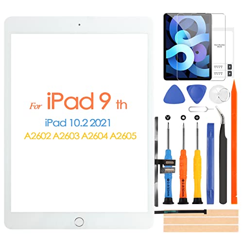 Touchscreen für iPad 9 2021 9th Generation, Digitizer Touchscreen für iPad 10.2 2021 A2602 A2603 A2604 A2605, Front-Touchscreen mit Home-Taste, inklusive Reparaturwerkzeuge (Weiß) von ARSSLY
