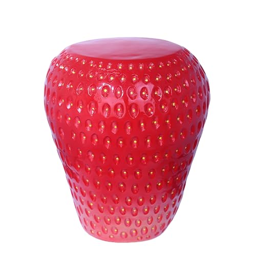ARSTRIA 45,7 cm roter Erdbeerhocker, Statue, Obst-inspirierter Beistelltisch, für drinnen und draußen, Akzentsitz, Pflanzenständer, MGO, Gartenhocker für Terrasse, Balkon oder Wohnzimmer-Dekoration von ARSTRIA