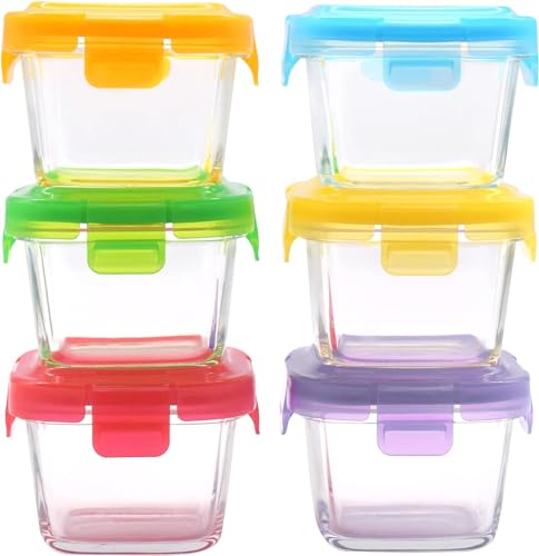 ARSUK Babynahrung Einfrieren Behälter aus Glas mit Deckel (150ml, 6 Stück) - Luftdicht Aufbewahrungsbehälter Babybrei - Lecksicher babynahrung gläschen - frischhaltedosen - Beikost Baby Zubehör von ARSUK