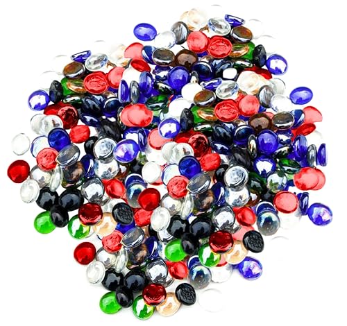ARSUK Glaskiesel bunt 170–180 Stück (955 g, 17–20 mm) – Glassteine flach & Glasnuggets für Dekoration, Vasenfüller, Aquarium Glassteine, Basteln, Mosaiksteine, Hochzeit Tischdeko & Floristik von ARSUK