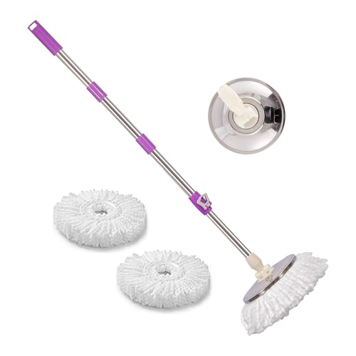 ARSUK Mop Reinigung Mopp mit Langer Griff 360° Grad Rotierend Einstellbar mit 2 Stück Mikrofaser Mopp Ersatzkopf, für Boden Hartholz Fliesen Bäder (Lila Teleskopstangen) von ARSUK