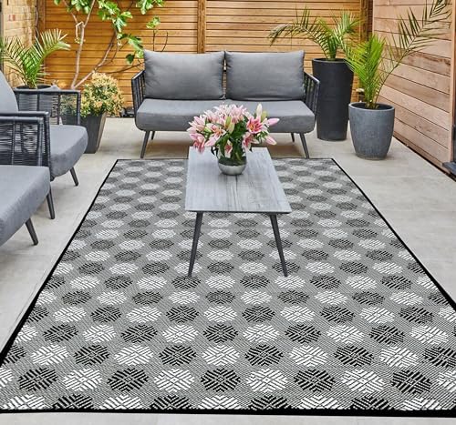 ARSUK Outdoor Teppich Wetterfest, 150x100cm, Wasserdicht, Sandfest, Faltbare und Waschbarer Strand Picknickdecke, Wendbare Matte für Garten, Terrasse, Camping, UV Beständig, Balkon, Picknick von ARSUK