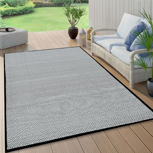 ARSUK Outdoor Teppich Wetterfest, 210x150cm, Wasserdicht, Sandfest, Faltbare und Waschbarer Strand Picknickdecke, Wendbare Matte für Garten, Terrasse, Camping, UV Beständig, Balkon, Picknick von ARSUK