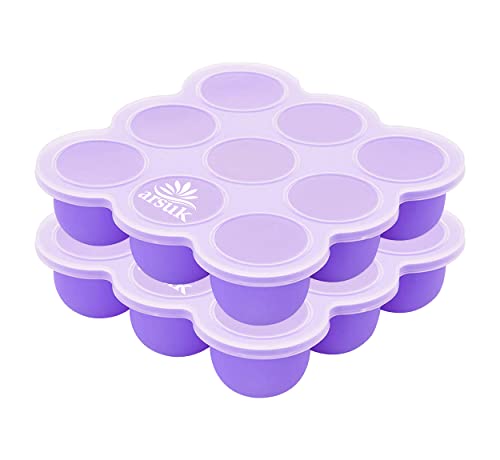ARSUK Silikon Babybrei Gefrierbehälter mit Deckel – 9x75ml – BPA-frei & lebensmittelechtes Silikon – Ideal für Baby Beikost & Vorratshaltung (2 Stück) von ARSUK