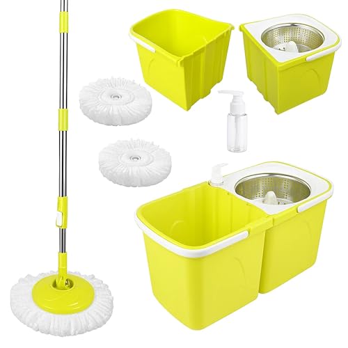 ARSUK Wischmopp Set mit Eimer und 2 Extra Mikrofaser Moppkopf – 360° Drehmopp mit Schleuder und Auswringfunktion – Bodenwischer mit Verstellbarer Edelstahlgriff für Alle Böden ARSUK Wischmopp Set mit Eimer und 2 Extra Mikrofaser Moppkopf – 360° Drehmopp mit Schleuder und Auswringfunktion – Bodenwischer mit Verstellbarer Edelstahlgriff für Alle Böden von ARSUK