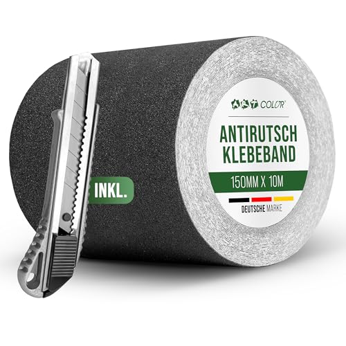 ART COLOR Antirutsch Klebeband Schwarz 150mm x 10m inkl. Cuttermesser – Selbstklebendes Grip Tape rutschhemmend für Innen & Außen ART COLOR Antirutsch Klebeband Schwarz 150mm x 10m inkl. Cuttermesser – Selbstklebendes Grip Tape rutschhemmend für Innen & Außen von ART COLOR