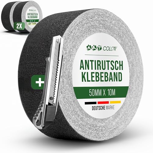 ART COLOR Antirutsch Klebeband Schwarz 50mm x 10m, 2 Rollen inkl. Cuttermesser – Selbstklebendes Grip Tape rutschhemmend für Innen & Außen ART COLOR Antirutsch Klebeband Schwarz 50mm x 10m, 2 Rollen inkl. Cuttermesser – Selbstklebendes Grip Tape rutschhemmend für Innen & Außen von ART COLOR